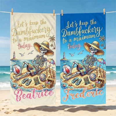 Custom Retro Hippie Skeleton Beach Towel with Name, Funny Quick Dry Microfiber Pool Towel, Summer Vacation/Beach Party Favor, Gift for Friends/Youth