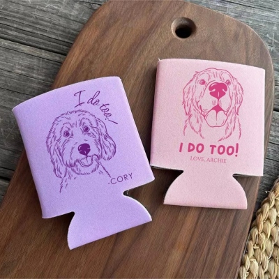 Personalized Cute Pet Portrait Can Cooler with Name, Hand Drawn Cat/Dog Sketch Insulated Drink Sleeve, Summer Party Favor, Gift for Pet Owners/Lovers