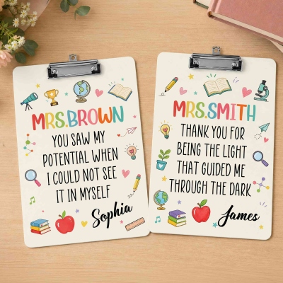 Personalized Names Thank You Quote Teacher Acrylic Clipboard, School Supplies, Back to School/End of Year/Appreciation Gift for Teachers/Educators