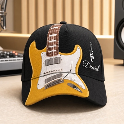 Personalized Guitar & Bass Baseball Cap with Name, Multicolor Adjustable Hat, Birthday/Anniversary Gift for Guitarists/Music Lovers/Musicians