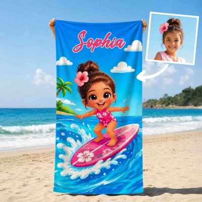 Personalized Colorful Cartoon Character Quick Drying Soft Beach Towel with Name, Summer Vacation Favor, Daily Use, Birthday Gift for Kids/Girls/Boys