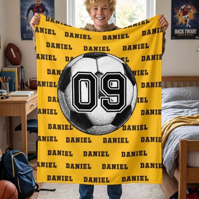 Custom Word Cloud Sportball Blanket with Name & Number, Flannel/Sherpa Ball Throw for Bed Couch, Home Decor, Game Night Gift for Sports Lovers/Fans