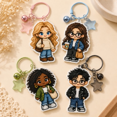 Personalized Chibi Portrait Fuse Bead Keychain from Photo, Handmade Pixel Character Bag Charm, Birthday Gift for Couples/Friends/Family