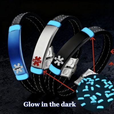 Personalized Luminous Medical Alert ID Bracelet with Text, Emergency Contact Wristband, Unisex Daily Jewelry, Birthday Gift for Men/Women/Family