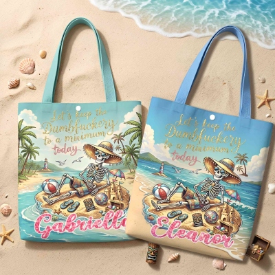 Personalized Sandbeach Skull Tote Bag with Name, Large Capacity Canvas Handbag, Travel Beach Bag, Summer Vacation Favor, Gift for Youth/Friends