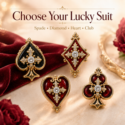 Cross Card Suit Stud Earrings with Spade, Heart, Diamond and Club Motifs, Retro Gothic Luxury Statement Jewelry, Birthday Gift for Women/Friends