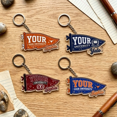 Custom Pennant Flag Keychain with Name, University Banner Key Tag, School Spirit Keepsake, Graduation/College Acceptance Gift for Son/Daughter