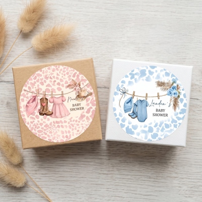 Personalized Baby Shower Round Stickers with Name, Waterproof Self-Adhesive Gift Labels for Gender Reveal Party, Baby Shower Gifts for New Parents