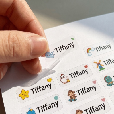 Custom Name Cute Cartoon Animals Stickers, Waterproof Self-Adhesive Transparent Labels, Water Bottle/Stationery/Bag Tags, Back to School Gift for Kids