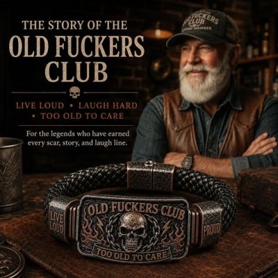 Old Rebels Club Braided Leather Bracelet, Too Old to Care Men’s Biker Wristband, Retro Wrist Jewelry, Birthday Gift for Dad/Men