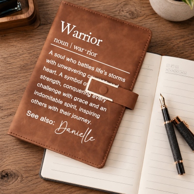 Custom Name Warrior Definition Notebook Set, PU Leather A5 Notebook and Pen, Encouragement Gift for Graduates/Cancer Survivors/Rehabilitation Patients