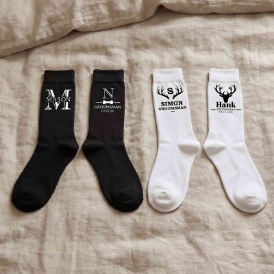 Personalized Monogram Socks with Name & Date, 100% Cotton Men's Crew Socks, Wedding Party Favors, Wedding Gifts for Dad/Grandpa/Groomsmen
