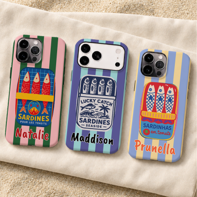 Personalized Vintage Sardine Can Striped Phone Case with Name, Double Layer TPU Slim Shockproof Phone Case for iPhone, Birthday Gift for Girls/Besties