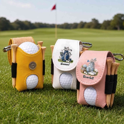 Personalized Name Golf Clubs Design Golf Ball & Tee Holder Bag, PU Leather Storage Pouch with Belt Clip, Birthday Gift for Golf Lovers/Players/Coaches