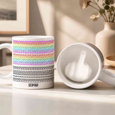 Custom Name Rainbow 3D Middle Finger Inside Ceramic Mug, 11oz Funny Sassy Novelty Coffee Cup, Birthday/Funny Gag Gift for Family/Friends/Colleagues