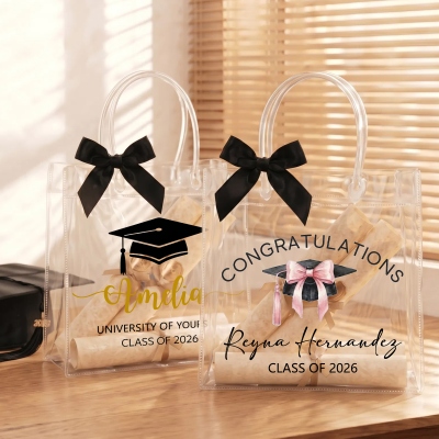 Personalized Graduation Clear PVC Clear Gift Bag with Bow Ribbon, Reusable Class of 2026 Transparent Goodie Handbag, Party Favors, Gift for Graduates