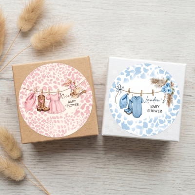 Personalized Baby Shower Round Stickers with Name, Waterproof Self-Adhesive Gift Labels for Gender Reveal Party, Baby Shower Gifts for New Parents