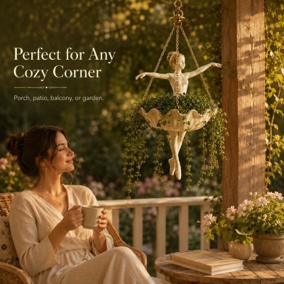 Decorative Resin Dancing Figure Hanging Flower Pot with Detachable Metal Chain, Lovely Home Garden Ornament, Present for Plant Lovers