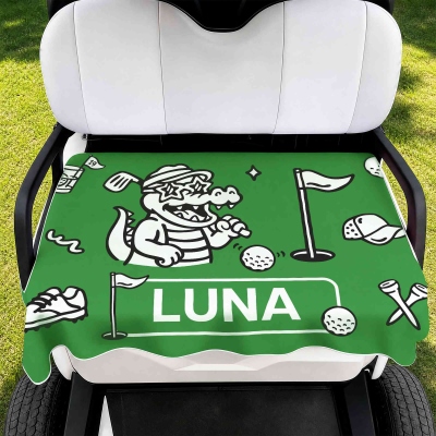 Personalized Name Funny Crocodile Breathable Golf Cart Seat Cover, Cart Chair Protector, Golf Cart Accessories, Gift for Golf Lovers/Players/Coaches