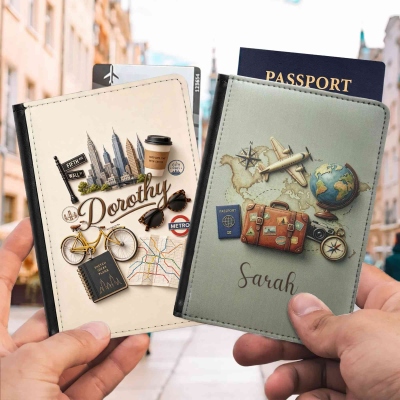 Personalized Name World Map Travel Themed Passport Holder, PU Leather Passport Cover, Travel Accessories, Birthday/Vacation Gift for Travel Lovers