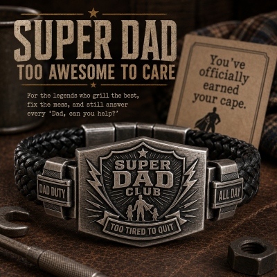 Personalized Super Dad Club Bracelet with Text, Heartfelt Keepsake Jewelry, Daily Wear Wrist Accessory, Birthday Gift for Father/Husband
