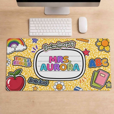 Personalized Name Colorful Composition Book Non-Slip Mouse Pad/Desk Mat, Office Accessory, Appreciation/Back to School Gift for Teachers/Educators
