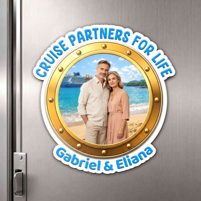 Personalized Photo Cruise Partners Refrigerator Magnet with Names, Cruise Ship Vacation Magnet Keepsake, Valentine's Day/Anniversary Gift for Couple