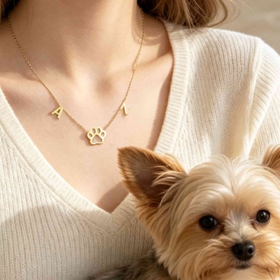 Personalized Dual Initial Pet Paw/Start/Heart Charm Necklace, Cute Monogram Minimal Pendant, Keepsake Jewelry, Birthday Gift for Pet Lovers/Girls/Her