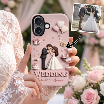 Custom Wedding Theme Cartoon Character Phone Case with Name, Phone Cover for iPhone and Samsung, Daily Use, Anniversary/Engagement Gift for Couples