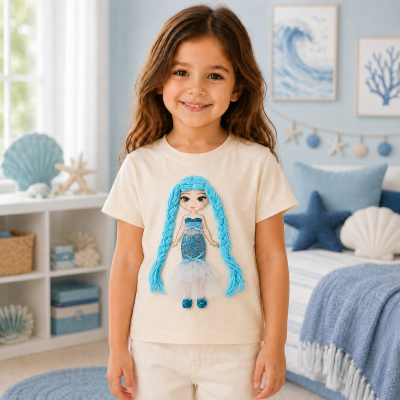 Personalized Interactive Dress-Up Doll T-Shirt with Name, DIY Fashion Tee with Removable Velcro Hair & Outfits, Birthday & Party Gift for Girls