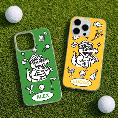 Personalized Name Funny Golf Crocodile Phone Case, Double Layer TPU Phone Case for iPhone, Birthday/Anniversary Gift for Golf Lovers/Players/Coaches