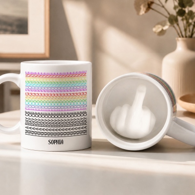 Custom Name Rainbow 3D Middle Finger Inside Ceramic Mug, 11oz Funny Sassy Novelty Coffee Cup, Birthday/Funny Gag Gift for Family/Friends/Colleagues