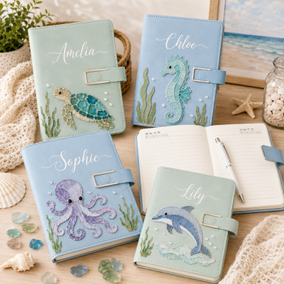 Personalized Ocean‑Life Themed Notebook with Name, Premium Coastal‑Inspired Journal, Birthday & Holiday Gift for Women/Friends/Ocean Lovers