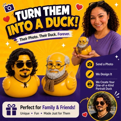 Personalized Duck Family Set with Photo Design & Jigsaw Base, Engravable Wooden Keepsake, Birthday/Mother's Day/Father's Day Gift for Family/Friend