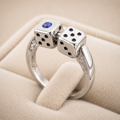 Personalized Serendipity Spinning Lucky Dice Ring with Birthstone & Name, Life’s Wager Rotatable Band, Birthday Gift  for Men/Women