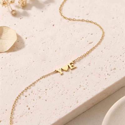 Personalized Double Initials Heart Connect Necklace, Sterling Silver 925 Minimalist Layering Pendant, Anniversary Gift for Couple/Best Friends/Her