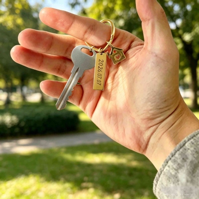 Custom Family Name Heart Cutout House Keychain, Tarnish-Resistant Pocket-Sized Key Tag, Housewarming/Closing Anniversary Gift for Homeowners/Family