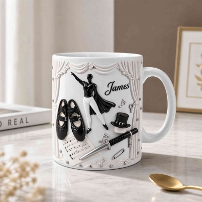 Personalized 3D ballet mug, customizable with your name, ceramic coffee/hot cocoa cup, comes with realistic accessories, a perfect birthday gift for a male ballet dancer