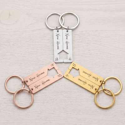 (Set of 2pcs)Custom Split House Cutout Matching Couple Keychains, Metal Interlocking Pair Key Tags, Housewarming/New Home Gifts for Newlywed/Couple