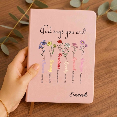Personalized God Says You Are Bible Verse Journal with Name, Wildflower Scripture Prayer Notebook, Religious/Affirmations Gift for Christian Women