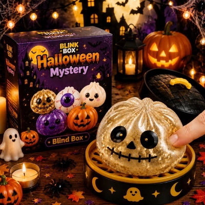 Halloween Mystery Glitter Dumpling Squishy Box Set, Ghost Pumpkin Eyeball Design, Soft Stress Relief Fidget Toy, Party Favor Gift for Boys/Girls