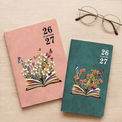 Personalized Years Butterfly Birth Flower Book Planner Notebook, A5/A6 PU Leather Journal, Birthday/Graduation Gift for Book Lovers/Writers/Women