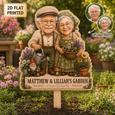 Personalized Garden Gnome Sign with Face & Name, Wooden Yard Plaque, Birthday/Anniversary Gift for Garden Lover/Parents