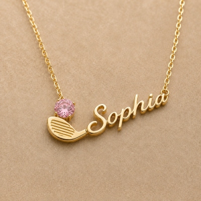 Personalized Sports Themed Necklace with Name & Birthstone, Golf Club Pendant, Swing Enthusiasts Jewelry, Gift for Mom/Wife/Girlfriend