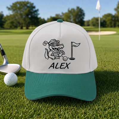 Custom Funny Crocodile Golf Trucker Hat with Name, Adjustable Breathable Mesh Sports Baseball Cap, Outdoor Sun Hat, Gift for Golf Lovers/Men/Women