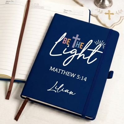 Custom Name Bible Verse Cross Notebook with Elastic Band & Pen Loop, PU Leather A5 Prayer Journal, Birthday/Baptism/Religious Gift for Christians