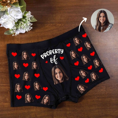 Personalized Face Photo Heart Design Funny Men's Boxer Briefs & Women's Panties, Perfect Valentine's Day/Anniversary/Wedding Gift for Him/Husband/Boyfriend and Her/Wife/Girlfriend