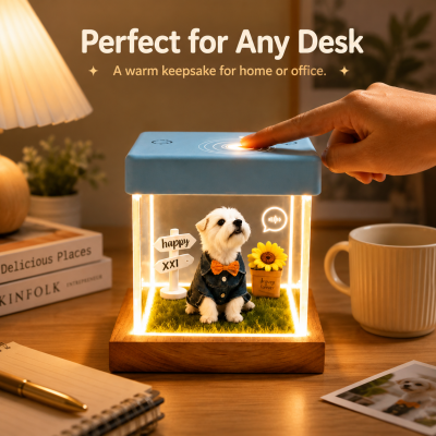 Personalized Holographic Pet Keepsake Box with LED Light, 3D Animal Memorial Display Ornament, Dog & Cat Memory Decor, Birthday Gift for Pet Lovers