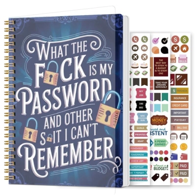 Funny Password Book with Lock Icon & Spiral Binding, Internet Login Organizer Notebook, Birthday/Secret Santa Gift for Coworker/Friend