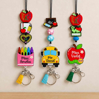 Personalized Name Apple Book School Themed Teacher Lanyard with ID Badge Holder, School Supplies, Appreciation/Back to School Gift for Teachers